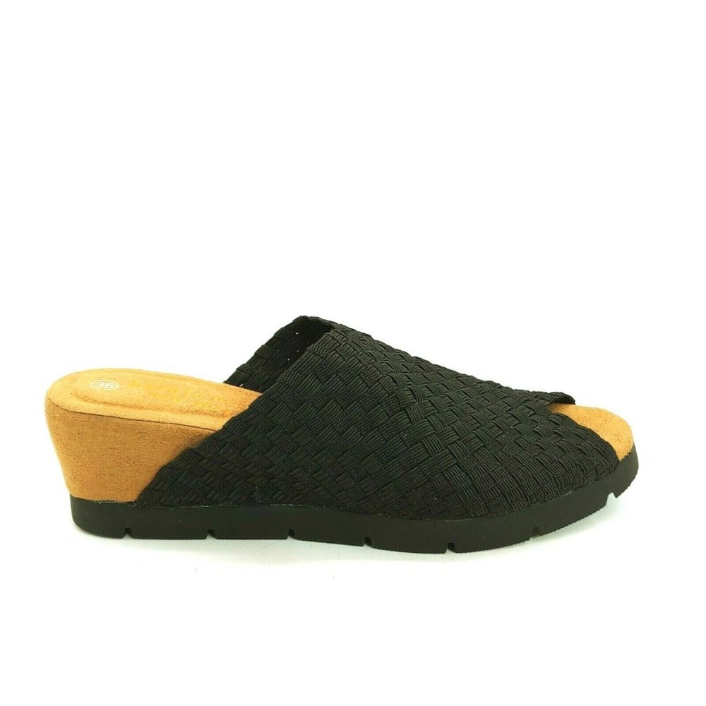 Bernie Mev Ellipse Wedge Slide Sandal Black 36 New